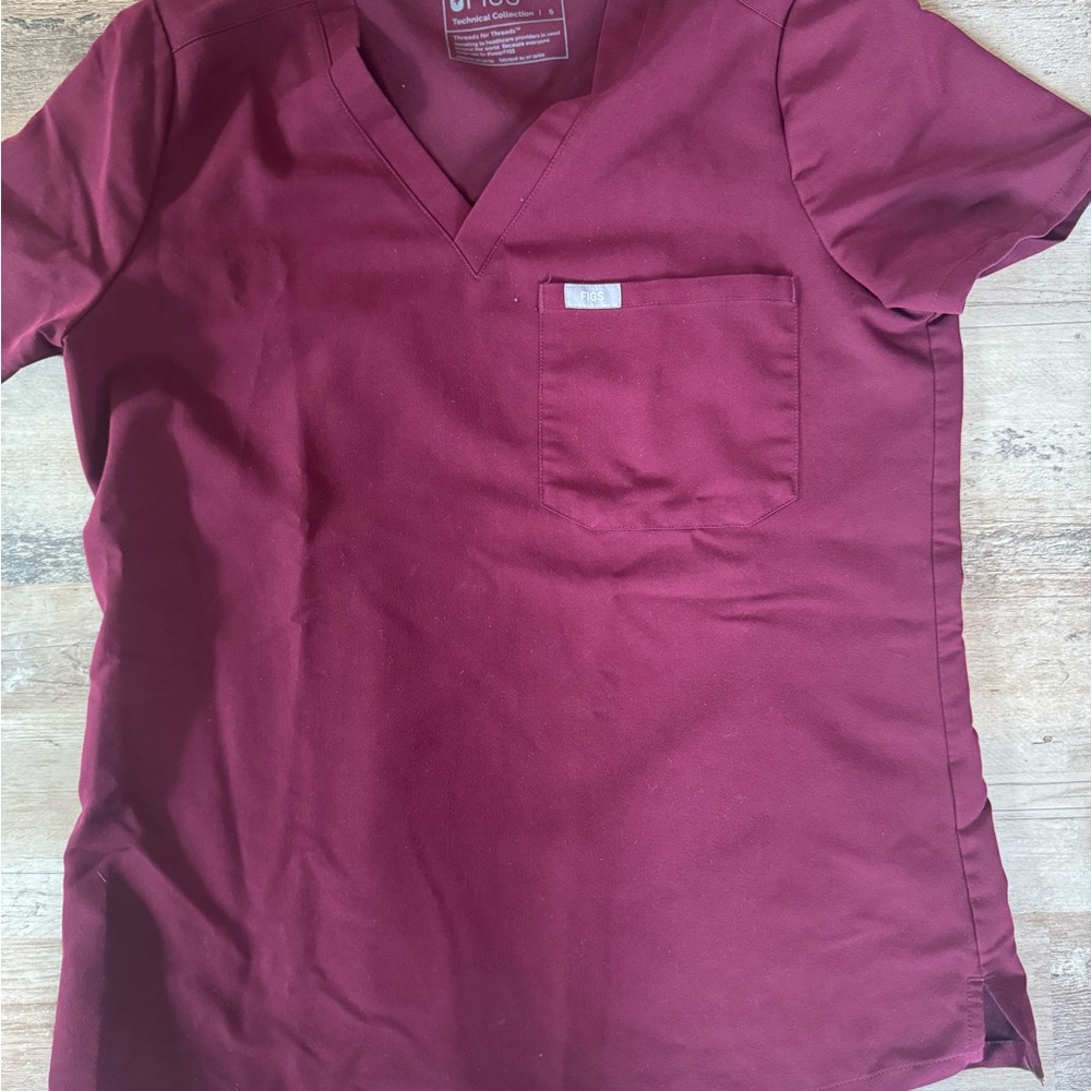 Figs Maroon V-Neck Scrub Top